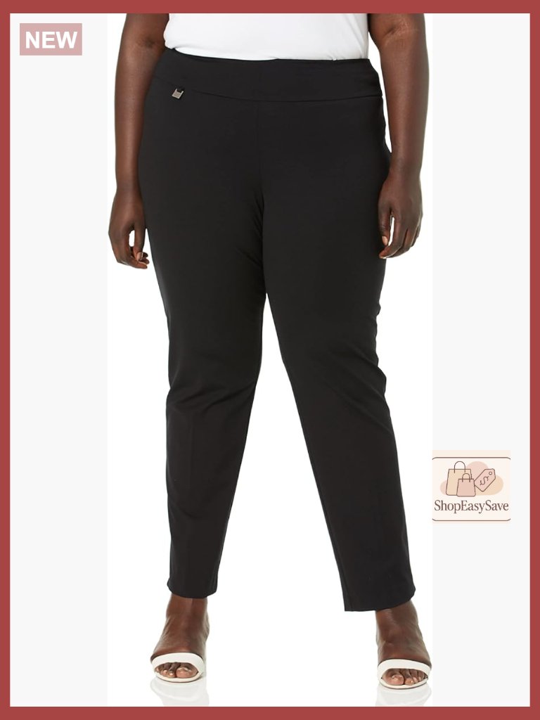 Plus Size Pull On Knit Pants Slimming Tummy Control Panel Stretchy Skinny Leg